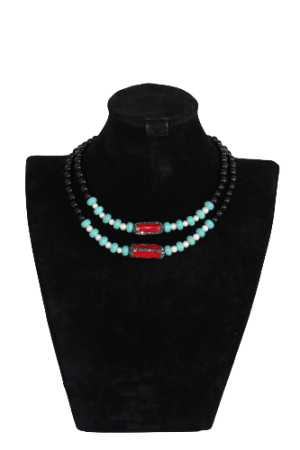 Double styled blue and black stoned with a tone of coral, neck piece