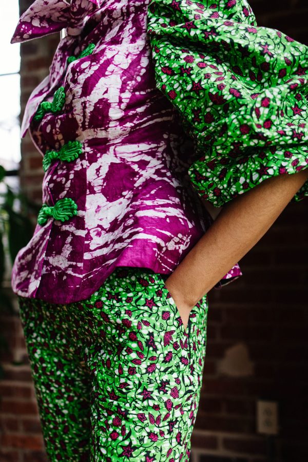 Capri Pants with Adire Mix Bubble Sleeves Tie Top - Image 8