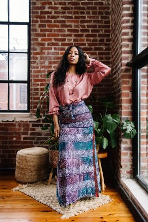 Adire A-line wrap skirt